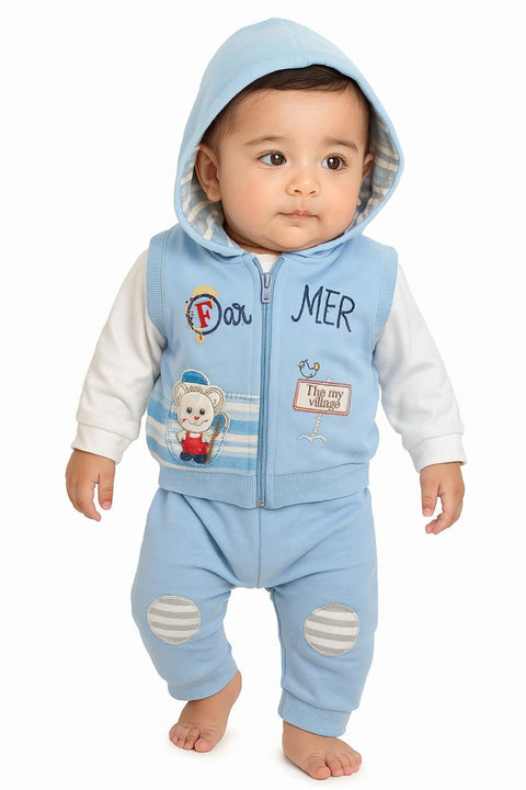 Baby Boy’S Cozy Farmer-Themed Hoodie Set “ 3-Piece Outfit With Mouse Patch & Knee Accents