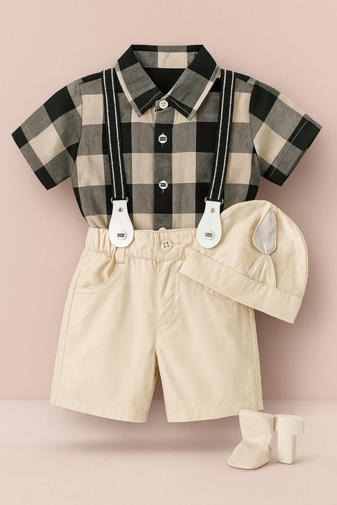 Monochrome Checkered Gentleman Set Œ 4-Piece Baby Boy Dress Outfit