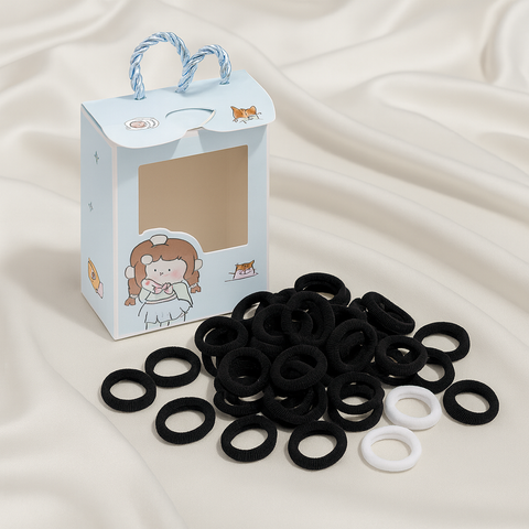 Mini Elastic Hair Ties “ Black & White (With Cute Gift Box)