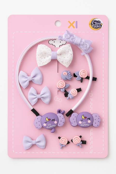 Ute Purple Bow & Candy Hair Accessories Set “ 11 Pcs