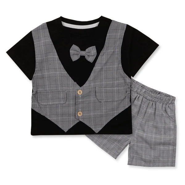 Kids T-Shirt & Short Set Check Grey - Sunshine - Chand Tara