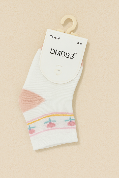 DMDBS Baby Socks with Cherry Print Soft White (0–6 Months)
