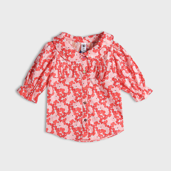 Girls Top Frill Pink Flower - Chand Tara