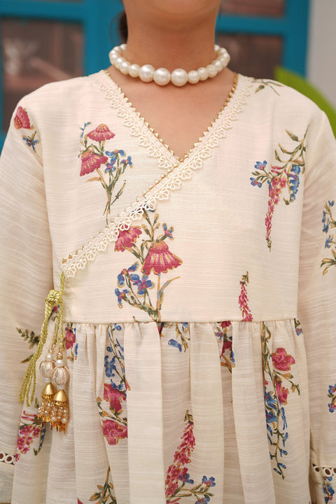 Flower-Print Kurta Trouser 3 Piece Set - Chand Tara