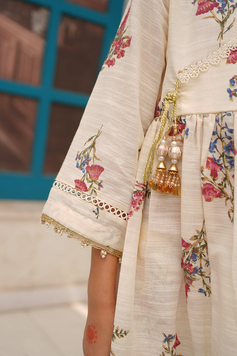 Flower-Print Kurta Trouser 3 Piece Set - Chand Tara