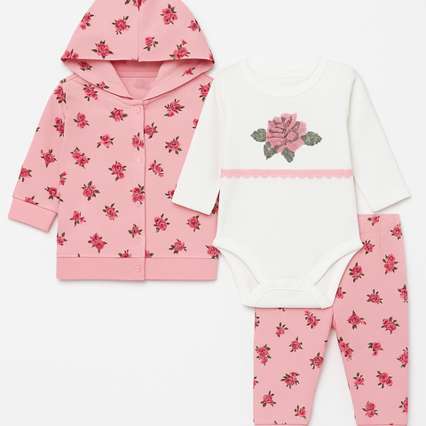 Baby Suit Rose Flower 3-Pcs