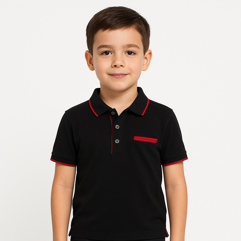 Boys Polo Black & Red T-Shirt
