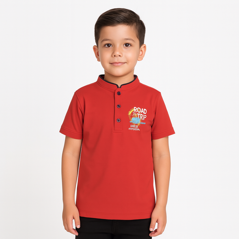 Red Road Trip Polo T-Shirt For Boys