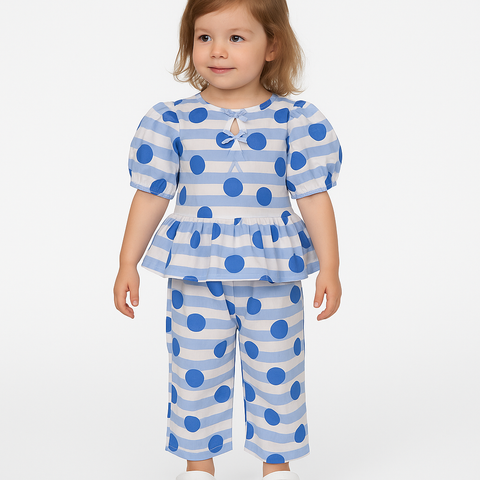 Dot Printed Blue Top & Bottom Set