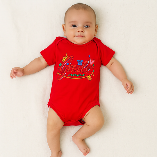 Just Smile Short Sleeve Bodysuit (Red)
