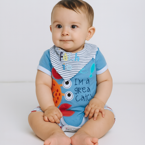 Gone Fish Baby Romper 3 Piece Set