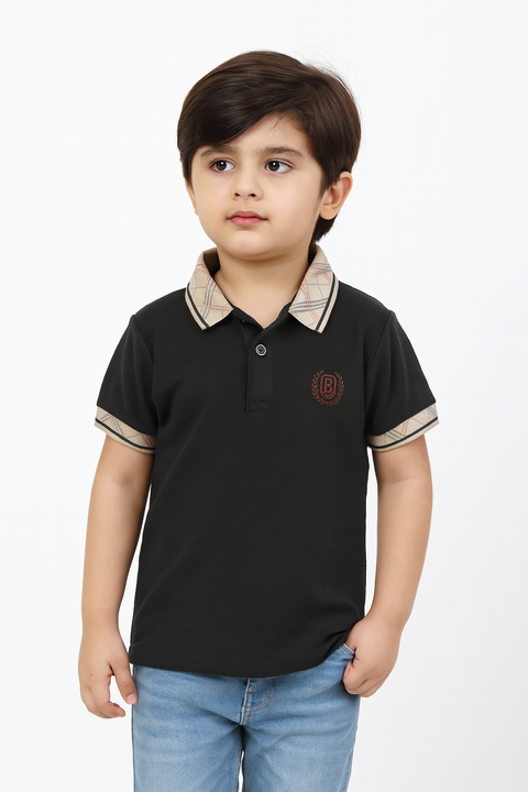 Black Polo Boys T-Shirt (Check Print Collar) For Boys