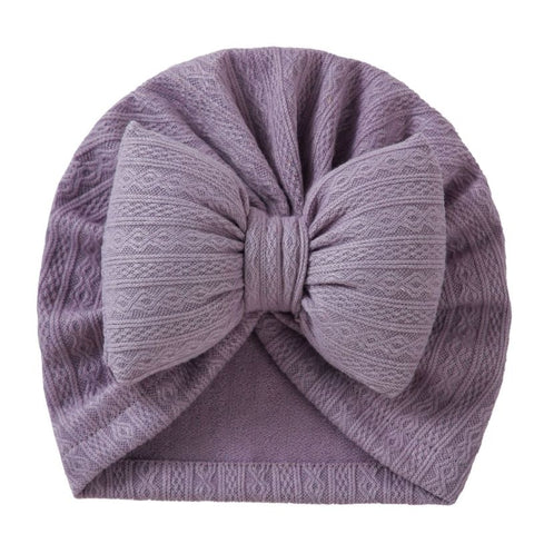 Knitted Baby Turban Hat With Large Bow “ Purple
