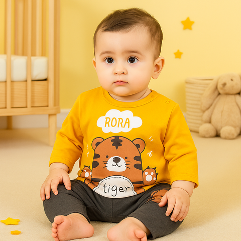 Tiger Print Baby Outfit Set “ Yellow & Charcoal Gray