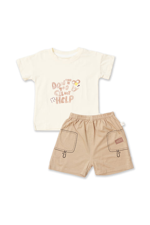 Don'T Too Help T-Shirt & Short Set (Cream)