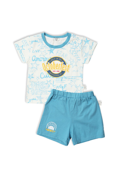 October Fest T-Shirt & Short Set (Light Blue) - Chand Tara