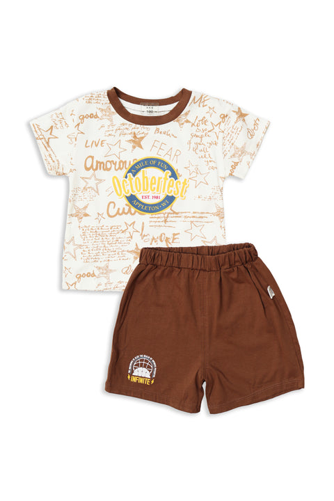 October Fest T-Shirt & Short Set (Brown) - Chand Tara