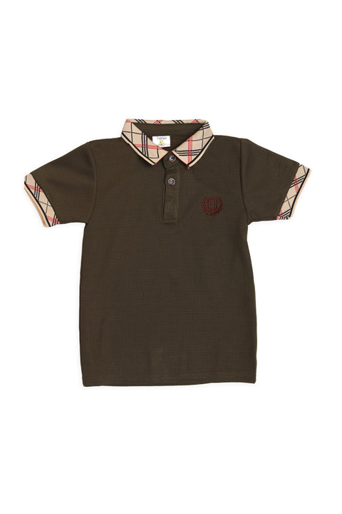 Brown Polo T-Shirt (Check Print Collar) For Boys