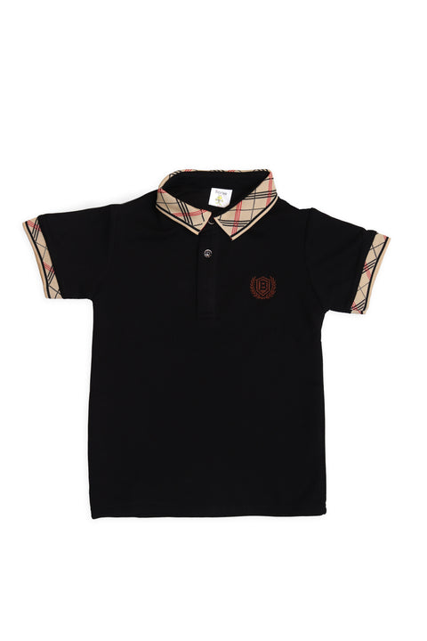 Black Polo Boys T-Shirt (Check Print Collar) For Boys