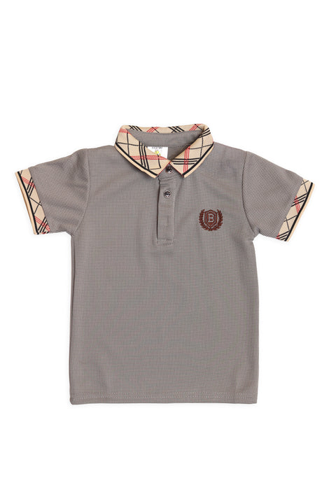 Grey Polo T-Shirt (Check Print Collar) For Boys