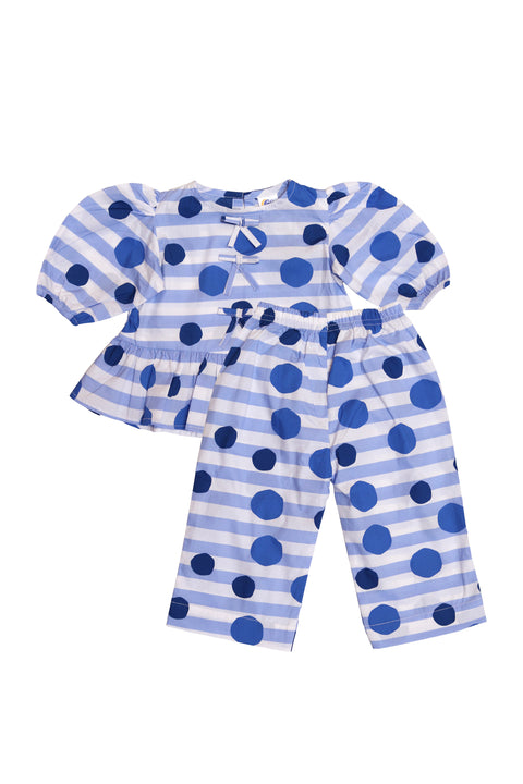 Dot Printed Blue Top & Bottom Set