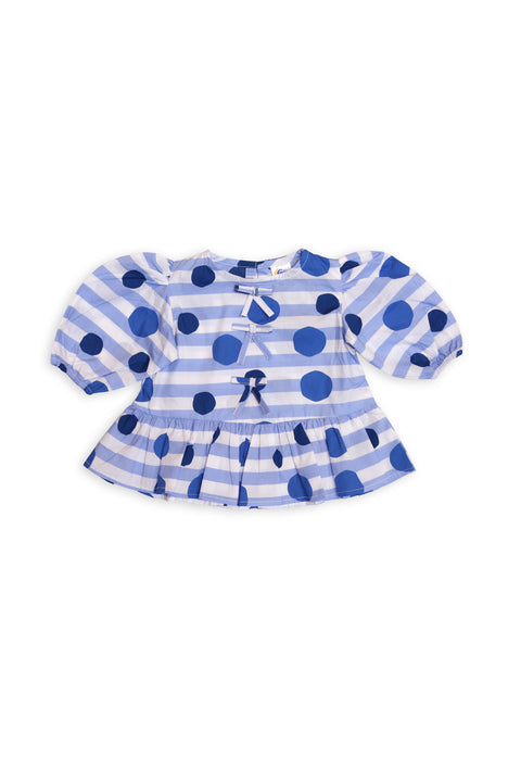 Dot Printed Blue Top & Bottom Set
