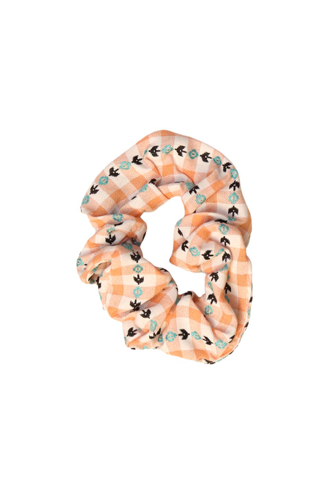 Peach Checkered Floral Scrunchie