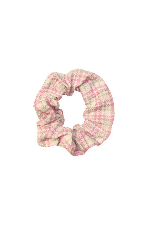 Sweet Blush Tweed Scrunchie “ Pink & Cream Houndstooth Pattern