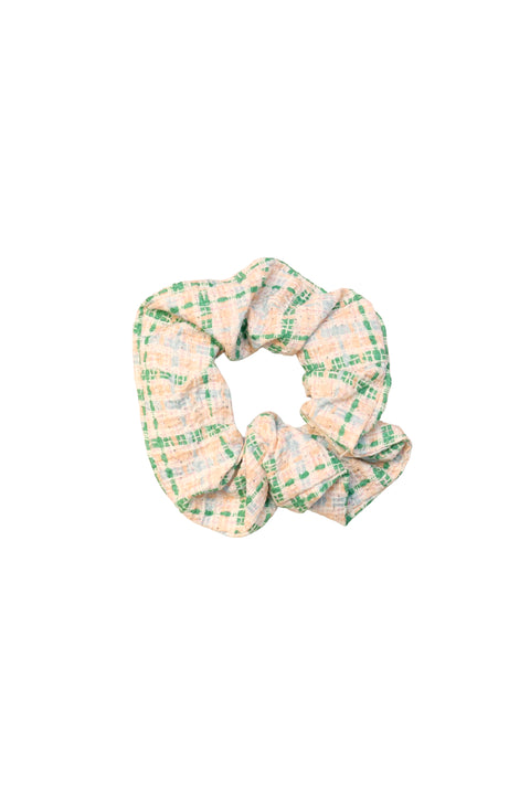 Fresh Meadow Plaid Scrunchie “ Green & Peach Checkered Tweed