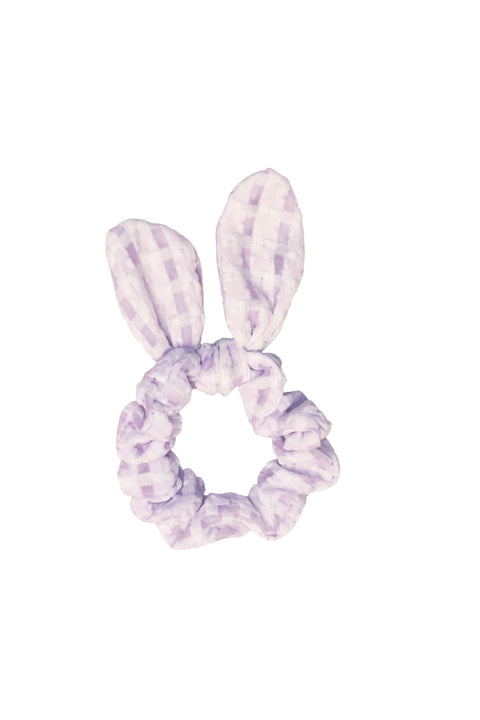 Lavender Bunny Ears Gingham Scrunchie “ Cute Hair Tie Accessory