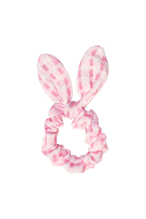 Pink Gingham Bunny Ears Scrunchie “ Cute Hair Tie For Girls & Teens