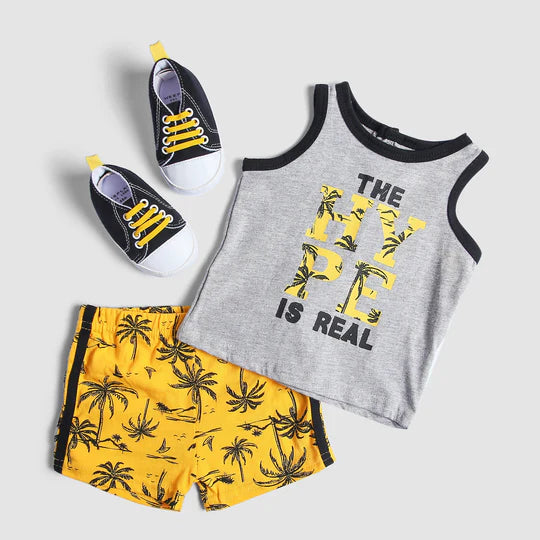 Boys Summer Shirt & Short Set (The Hype is real) - Chand Tara