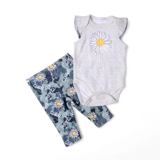 Flower 3PC Set Romper For Girls - Chand Tara