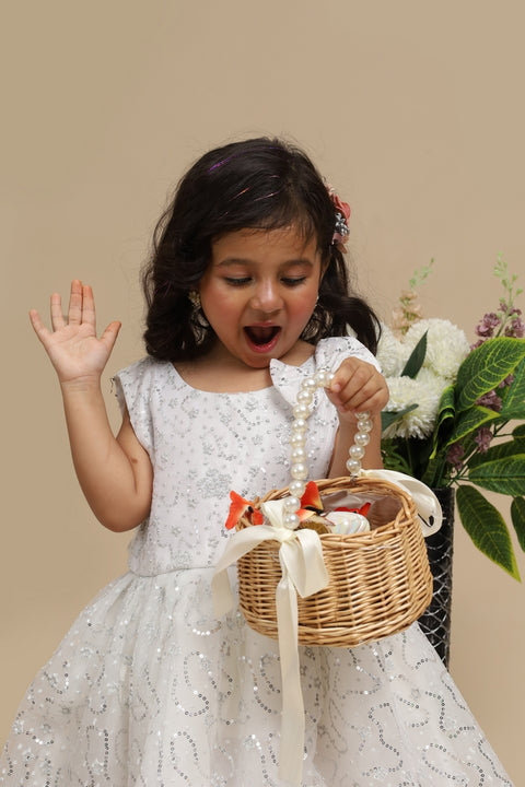 Baby Fancy Frock Flower Print (White)