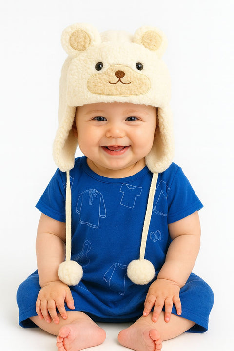 Cat Shape Wool Cap With Ear Cover & Adjustable Strap