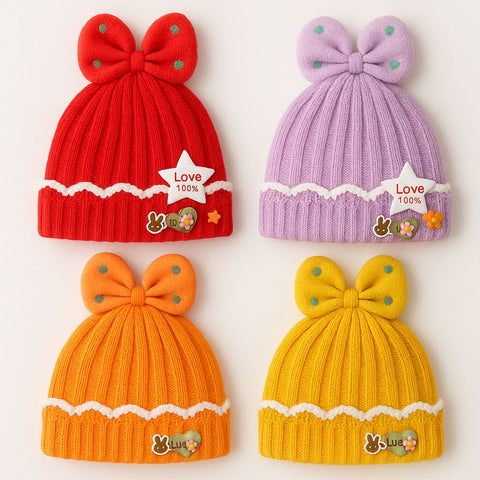 Wool Cap With Bow Design