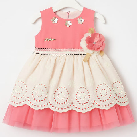 Blue and White Floral Embroidered Baby Dress with Leggings
