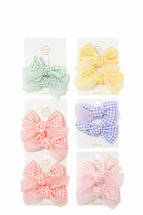 Gingham & Organza Bow Clip (2Piece)