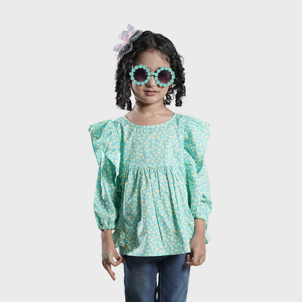 Green dot Solid Top For Girls - Chand Tara