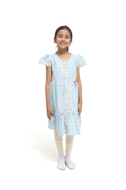 Blue Girls Frock Flower Embroidery