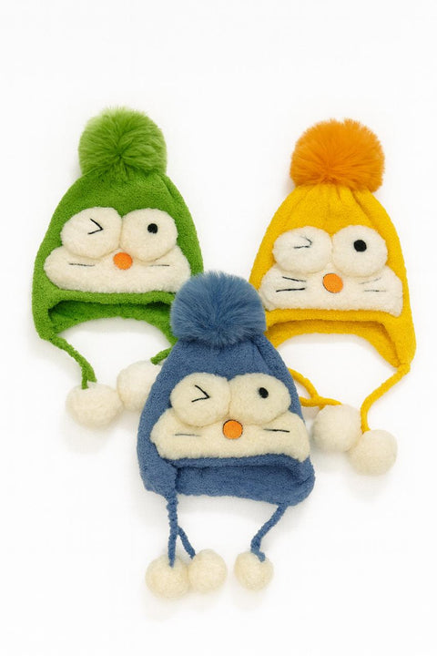 Wool Cap With Adjustable Strap & Cat Design