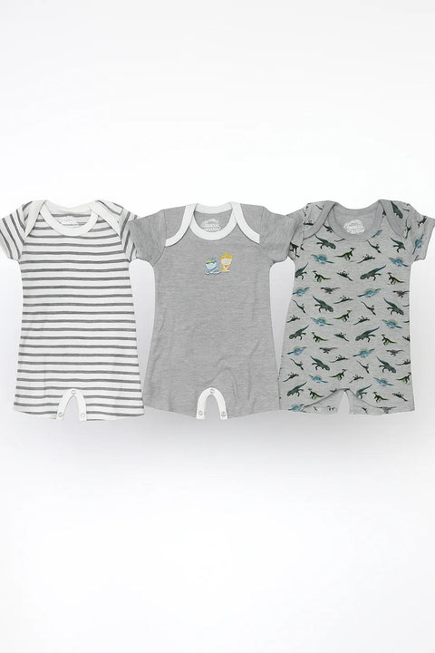 Baby Short-Leg Romper Pack Of 3 Multi Design Dino Grey