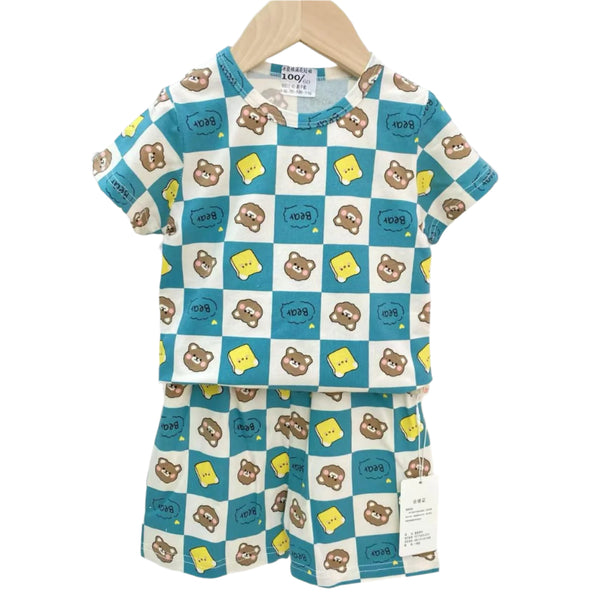Boys T-shirt & Short (Bear in box chess) - Chand Tara