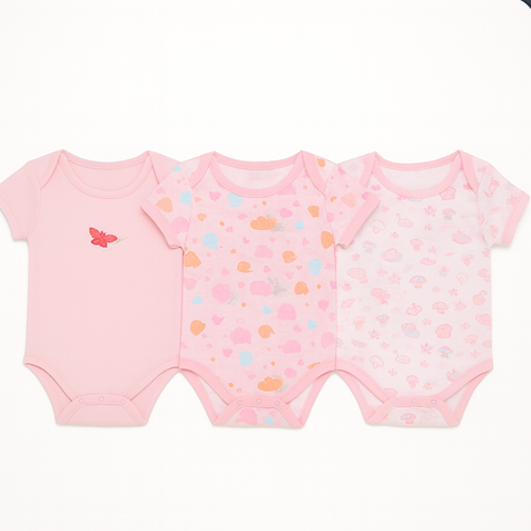 3-Pack Baby Girl Bodysuits “ Pink Butterfly & Pastel Print Set