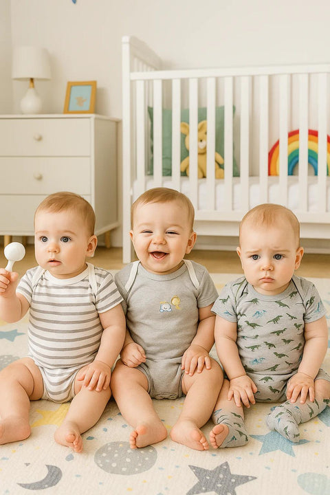 Baby Short-Leg Romper Pack Of 3 Multi Design Dino Grey
