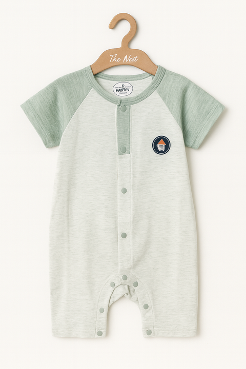 Mint Green Button-Up Baby Romper “ Soft Cotton Comfort