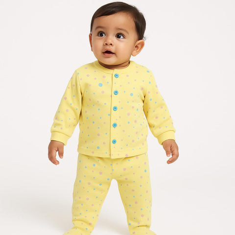 Cozy Dots Baby Pajama Set “ Soft Yellow With Colorful Polka Dots