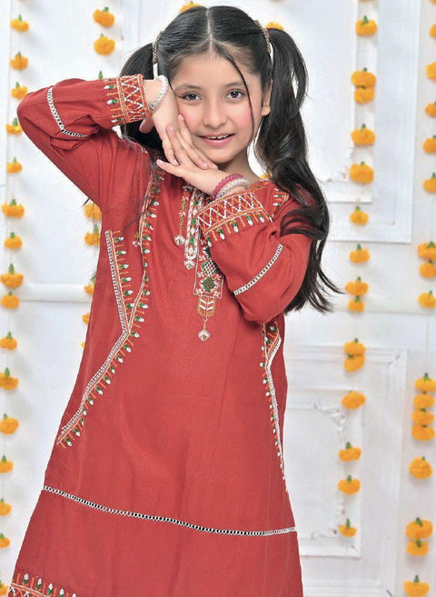 Girls Red Embroidery 2 Piece