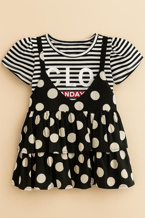 Girls’ Striped + Polka‑Dot Layered Dress