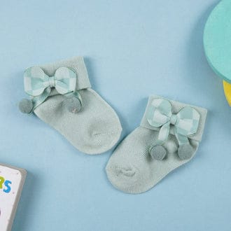 Mint Green Baby Socks with Plaid Bows